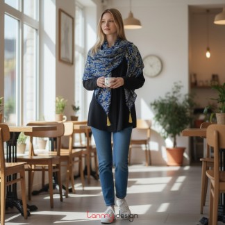 Khăn lụa timesquare- PEARLWOOD INDIGO 90*100cm